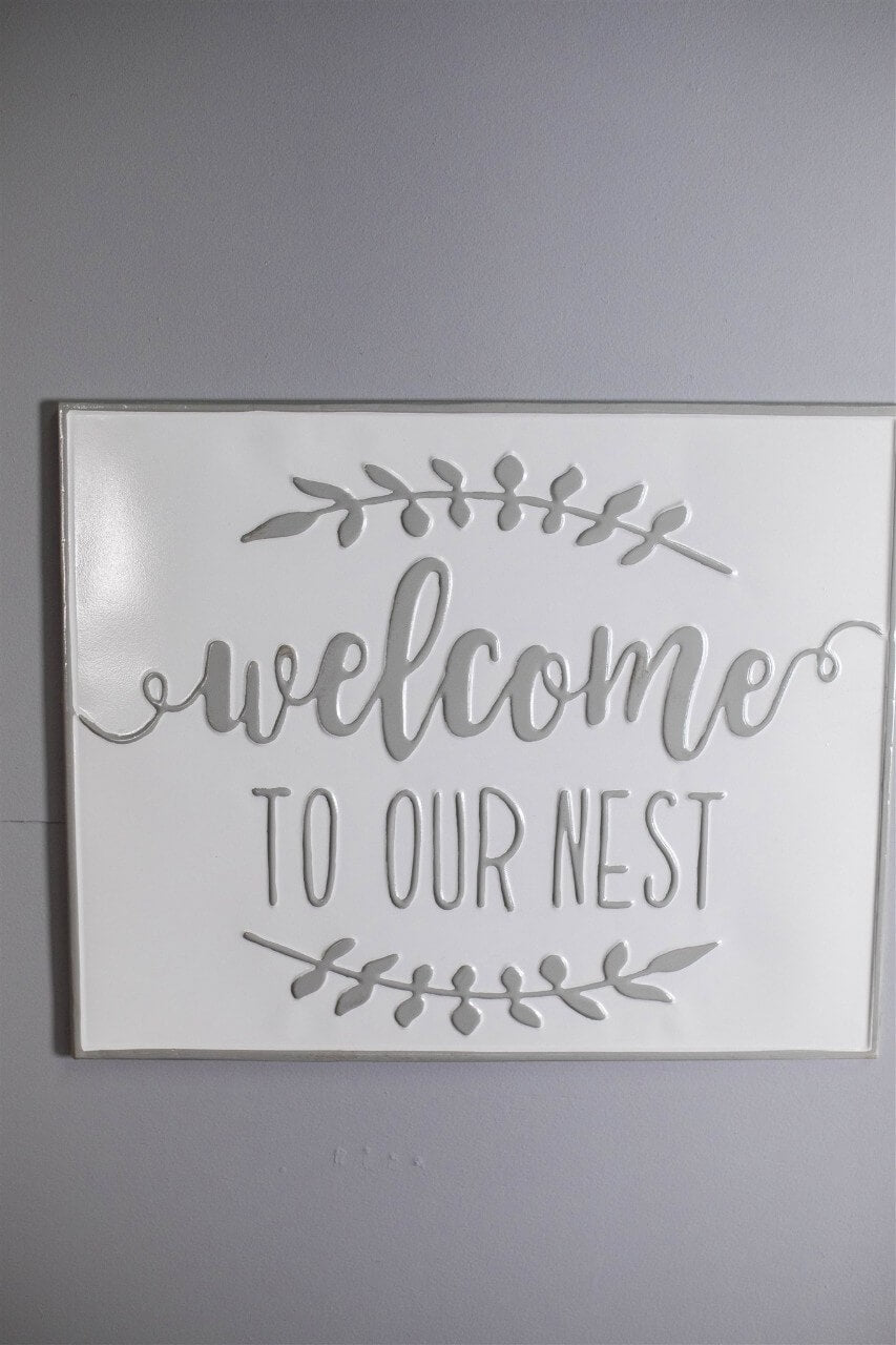 19" White and Grey Metal Enamel Wall Decor