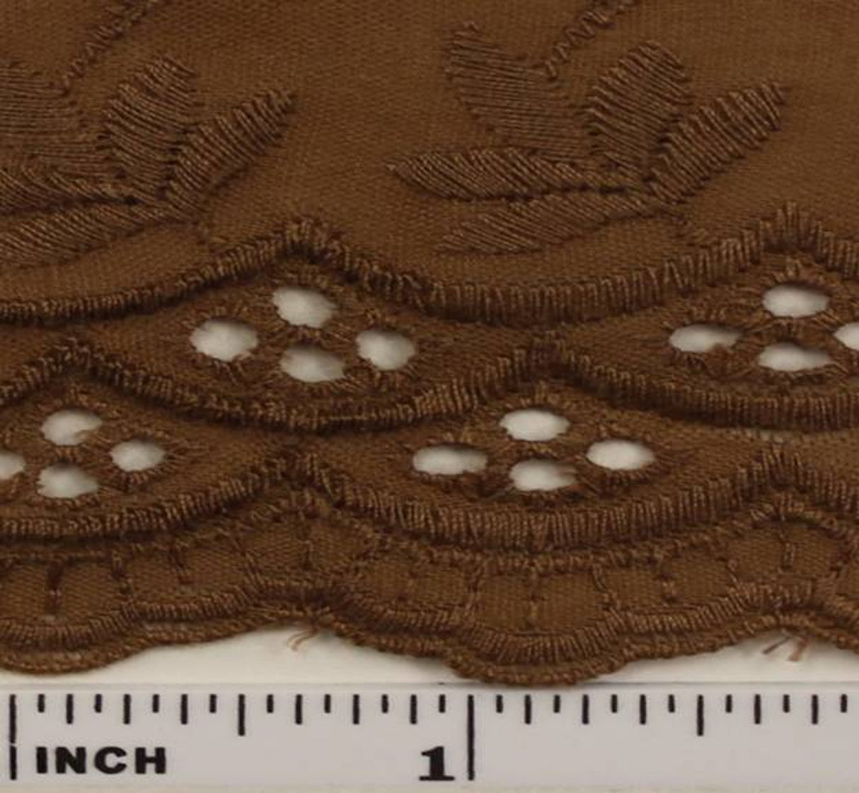 1 Yard Soft Brown Eyelet Embroidery Fabric Cotton Polyester Blend 41/42 Inches Wide
