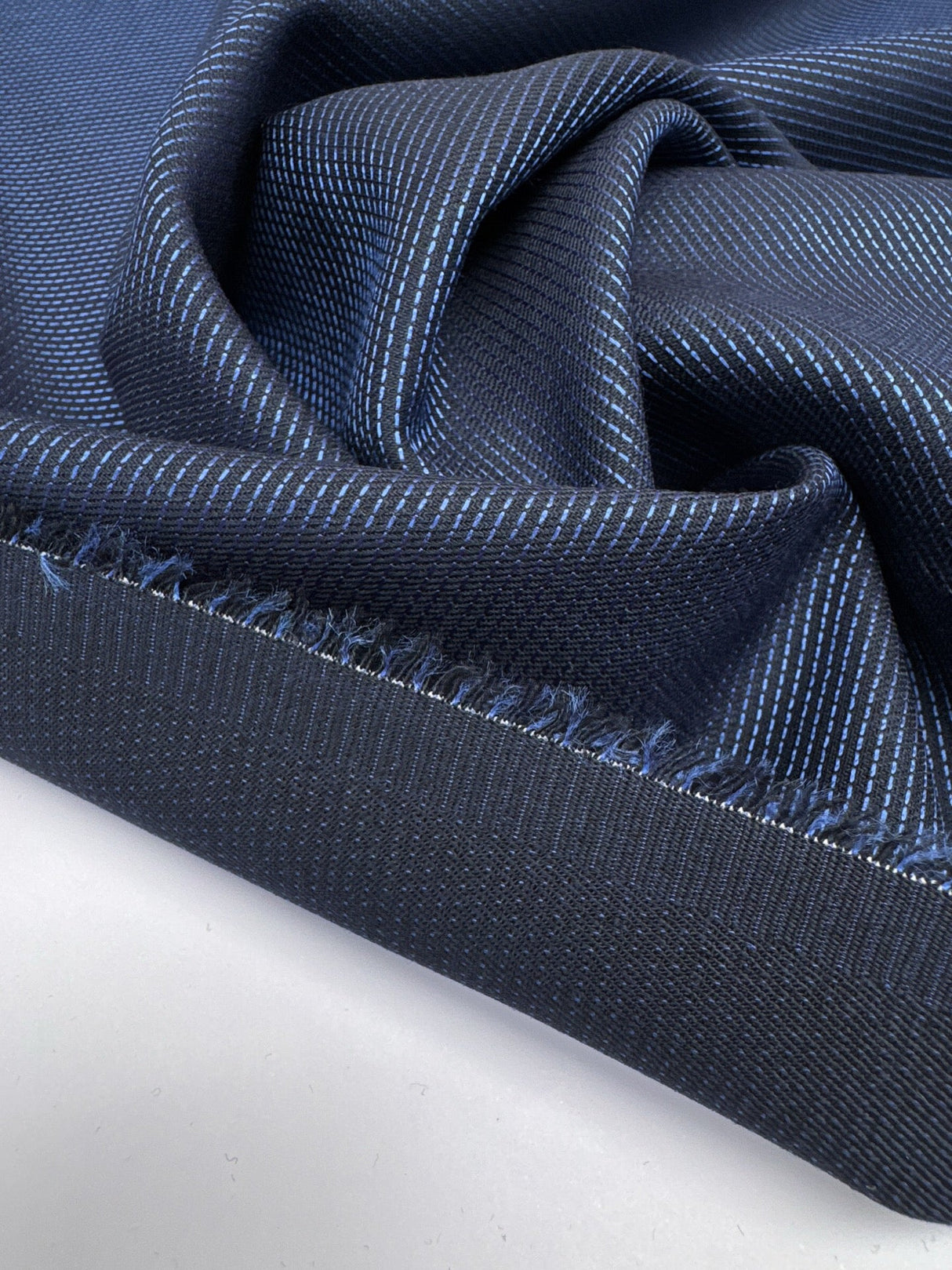 Wool Jacquard Blue Black Striped Suiting