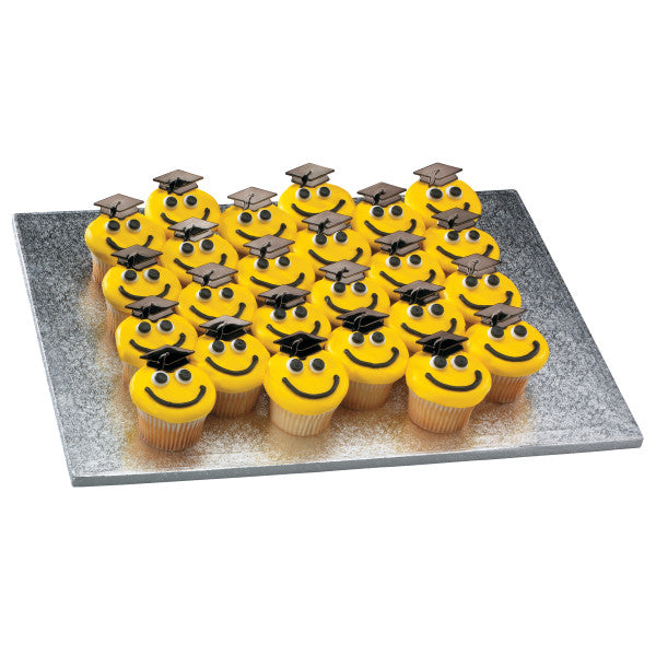 Graduation Black Metallic Hat Cupcake Cake Pics - set of 144