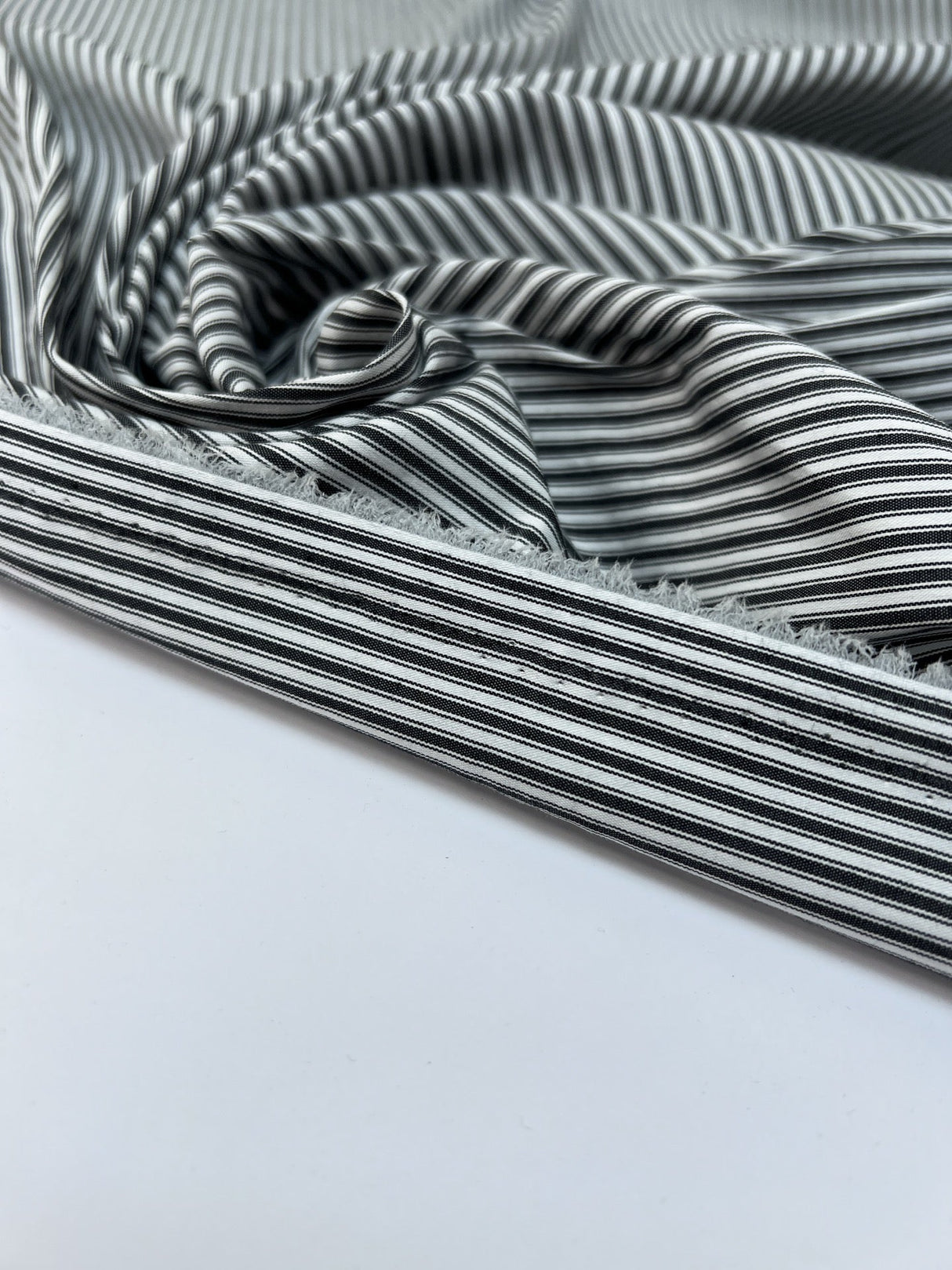 Cotton Blend Striped Gray White Fabric