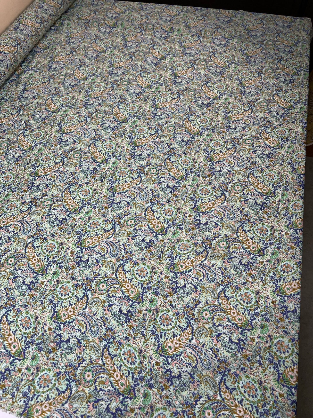 Polyester Sateen Paisley Print Purple Green