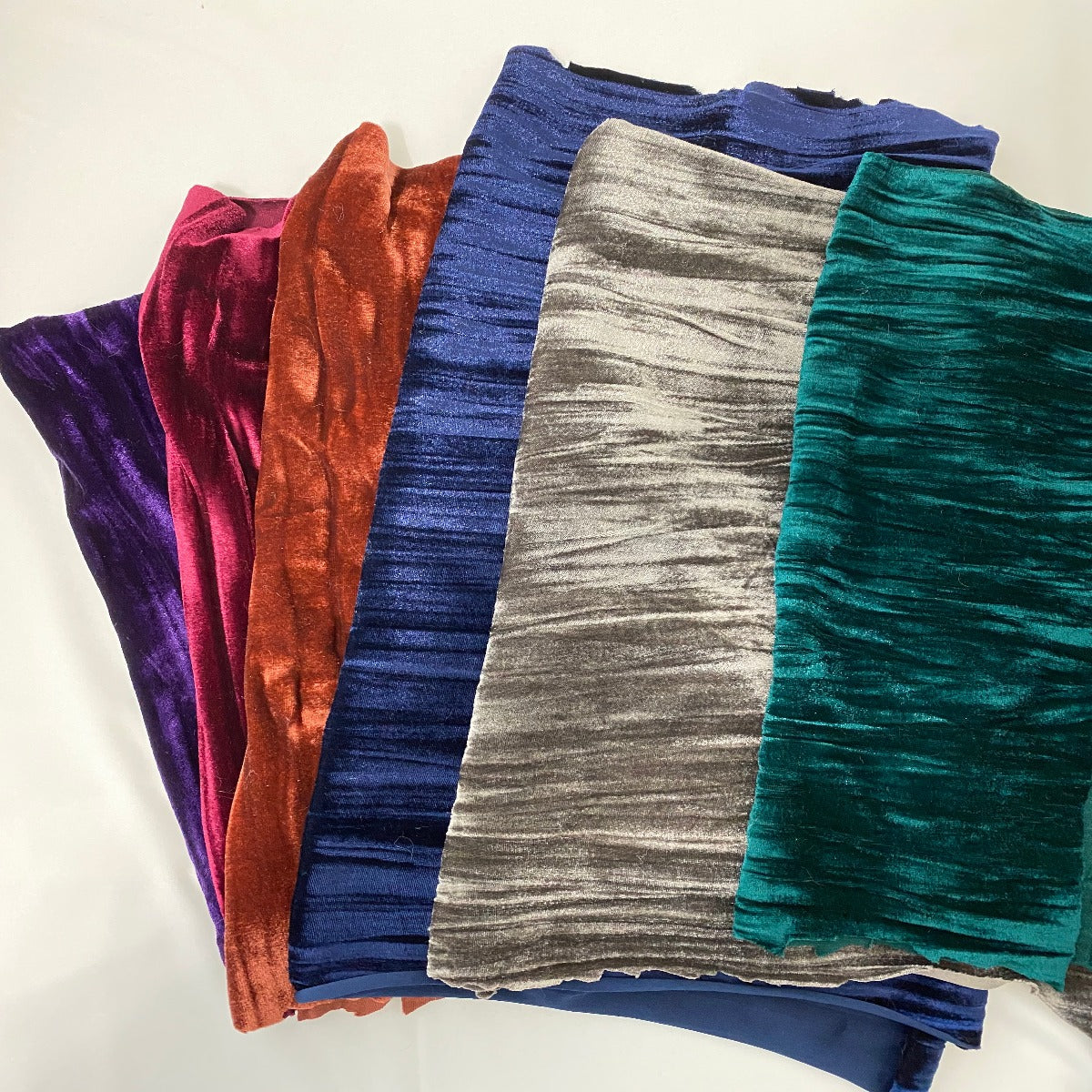 Crinkle Stretch Velvet Fabric - Navy Blue, Emerald Green, Gray, Rust Orange, Maroon Red, Purple, 54" Width (1 Yard)