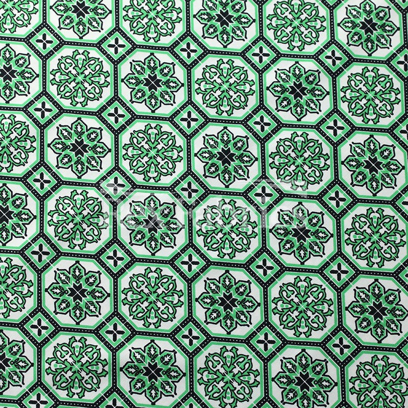 Fabric Tiles Nylon Spandex Fabric - Kelly Black Geometric Tiles Print, 58/60" Width (1 Yard)