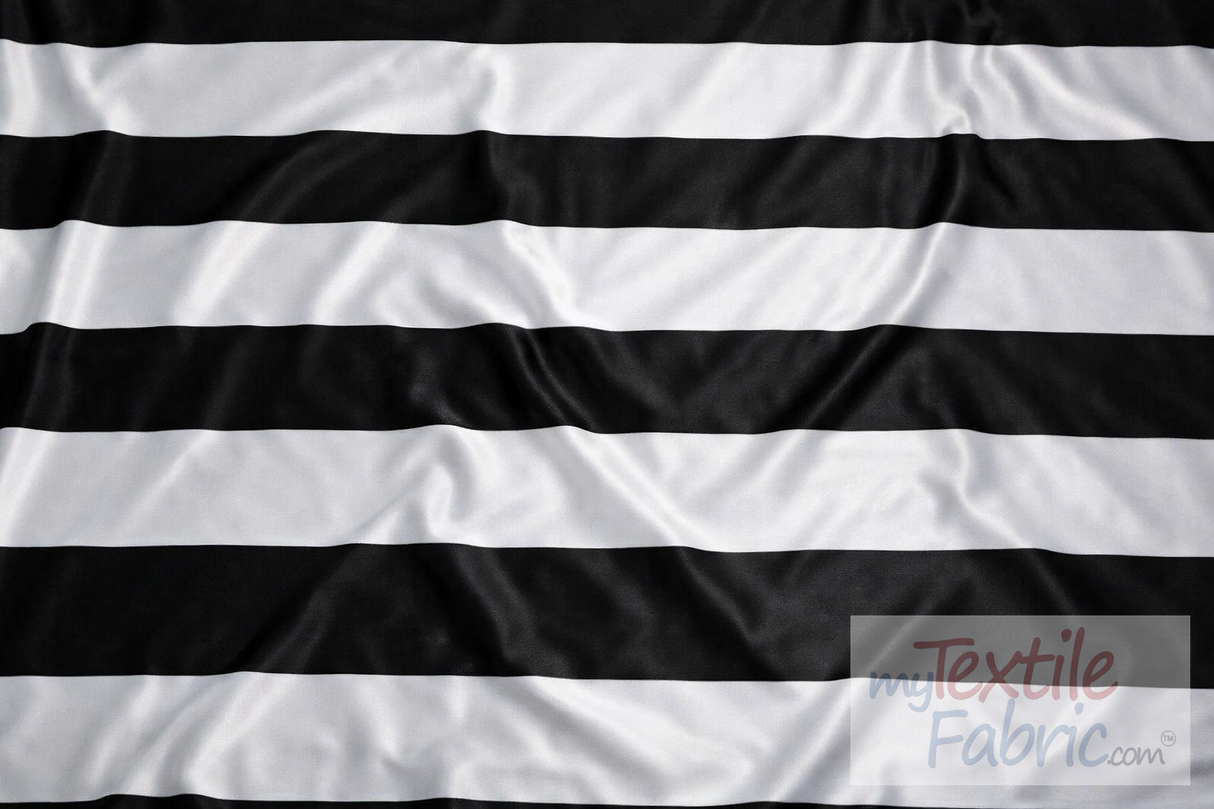 5.5" Stripe Satin Print Polyester Fabric - Black White 5.5" Stripe, 58/60" Width (1 Yard)