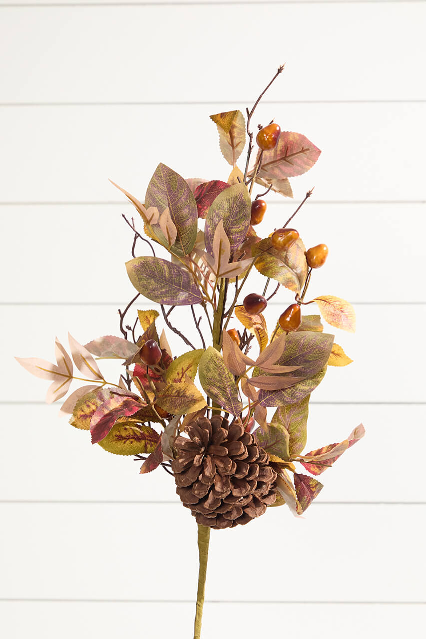 28" Fall Leaves and Pinecone Spray