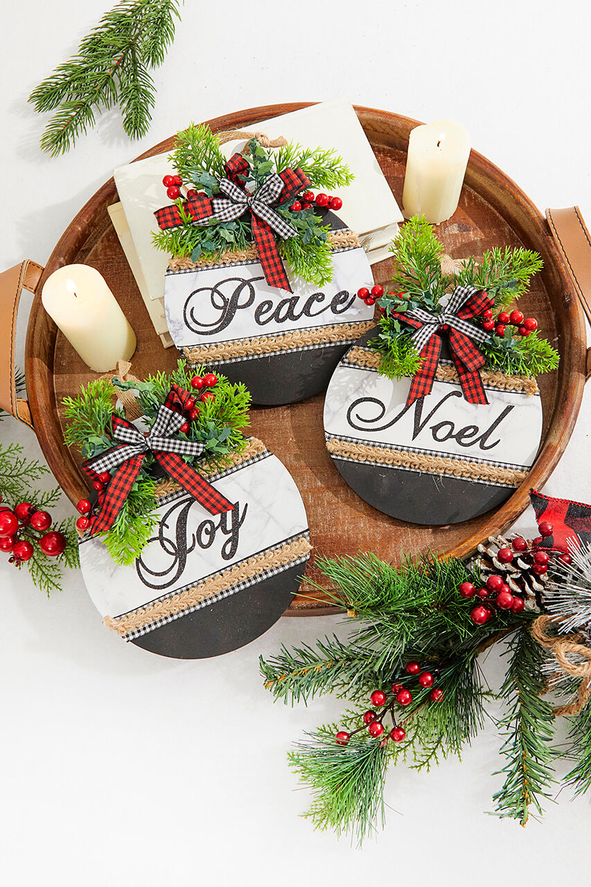 8.5" Wood Holiday Ornament With Bow