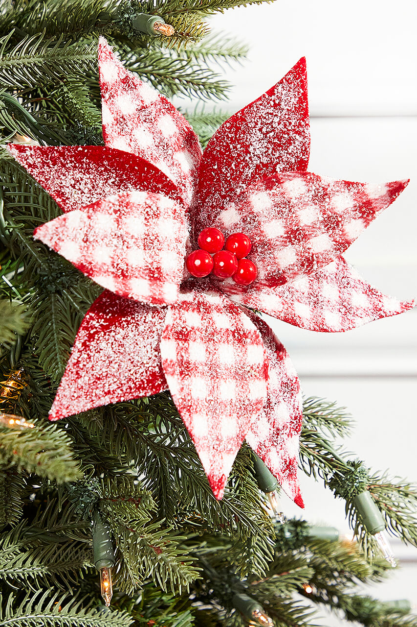 21” x 9" Red and White Poinsettia Stem with Red Berries