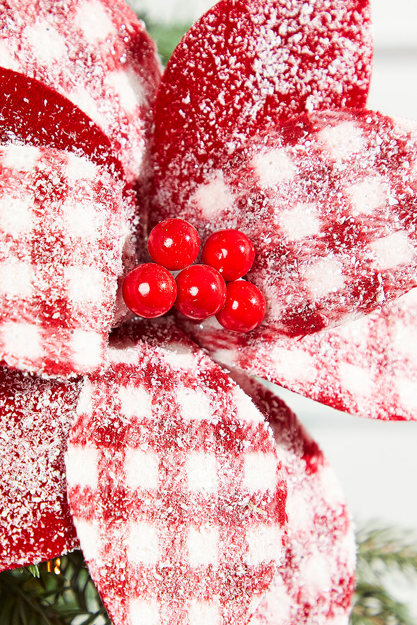 21” x 9" Red and White Poinsettia Stem with Red Berries