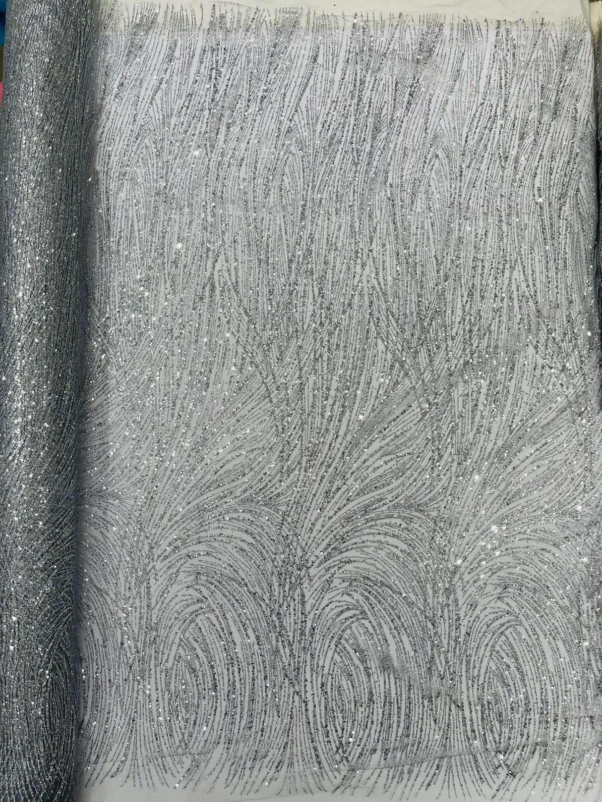 Fashion Glitter Design On A Mesh Lace Polyester Fabric - Glitter Mesh Lace, 54" Width, 36" Length (1 Yard)