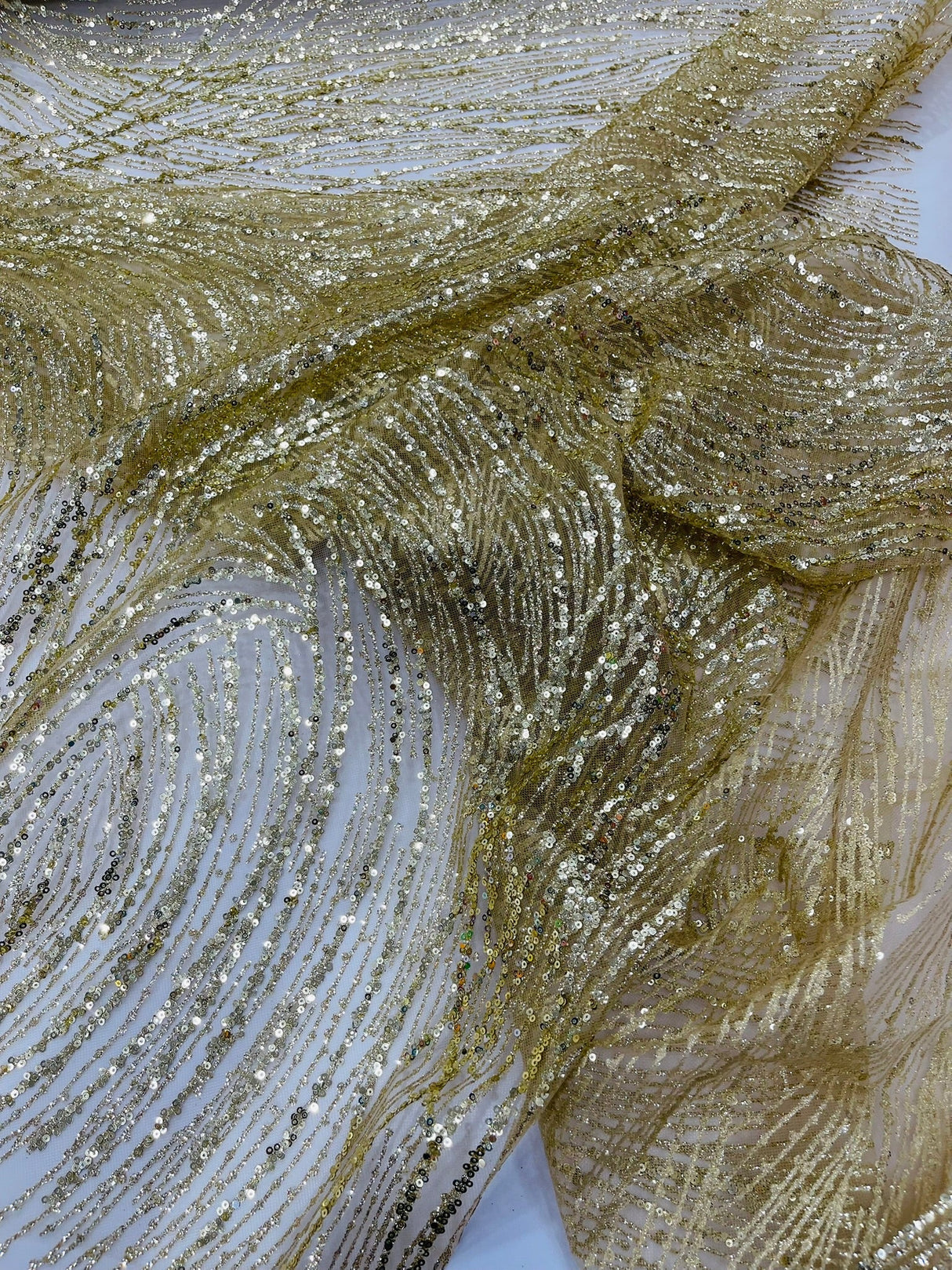 Fashion Glitter Design On A Mesh Lace Polyester Fabric - Glitter Mesh Lace, 54" Width, 36" Length (1 Yard)