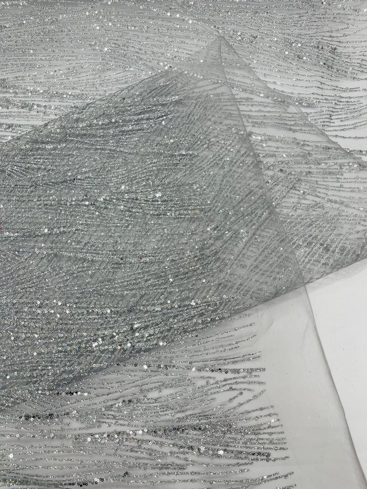 Fashion Glitter Design On A Mesh Lace Polyester Fabric - Glitter Mesh Lace, 54" Width, 36" Length (1 Yard)