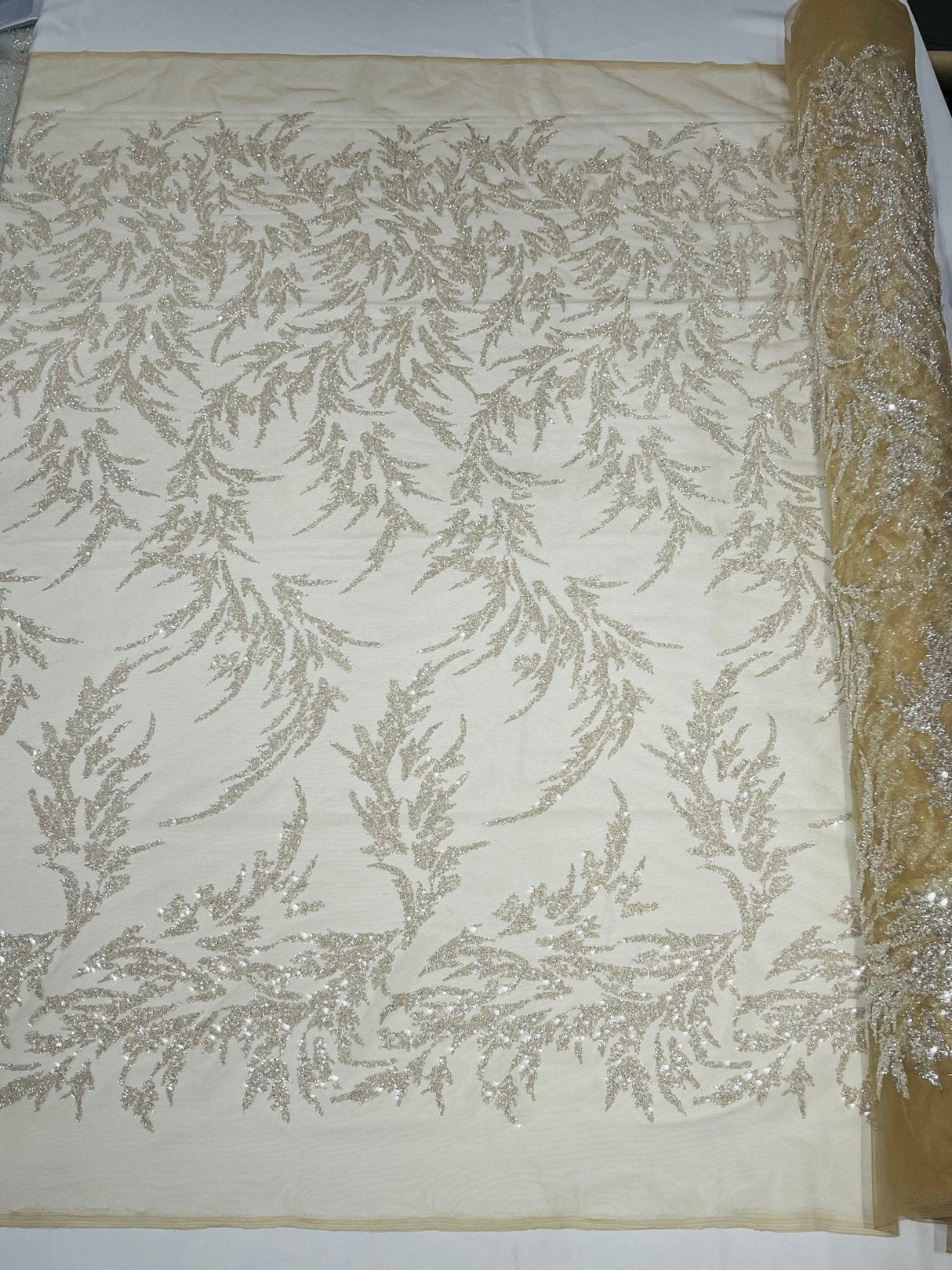 Fashion Beaded Vine Lace Polyester Fabric - Beaded Vine Pattern, 54" Width (1 Yard)