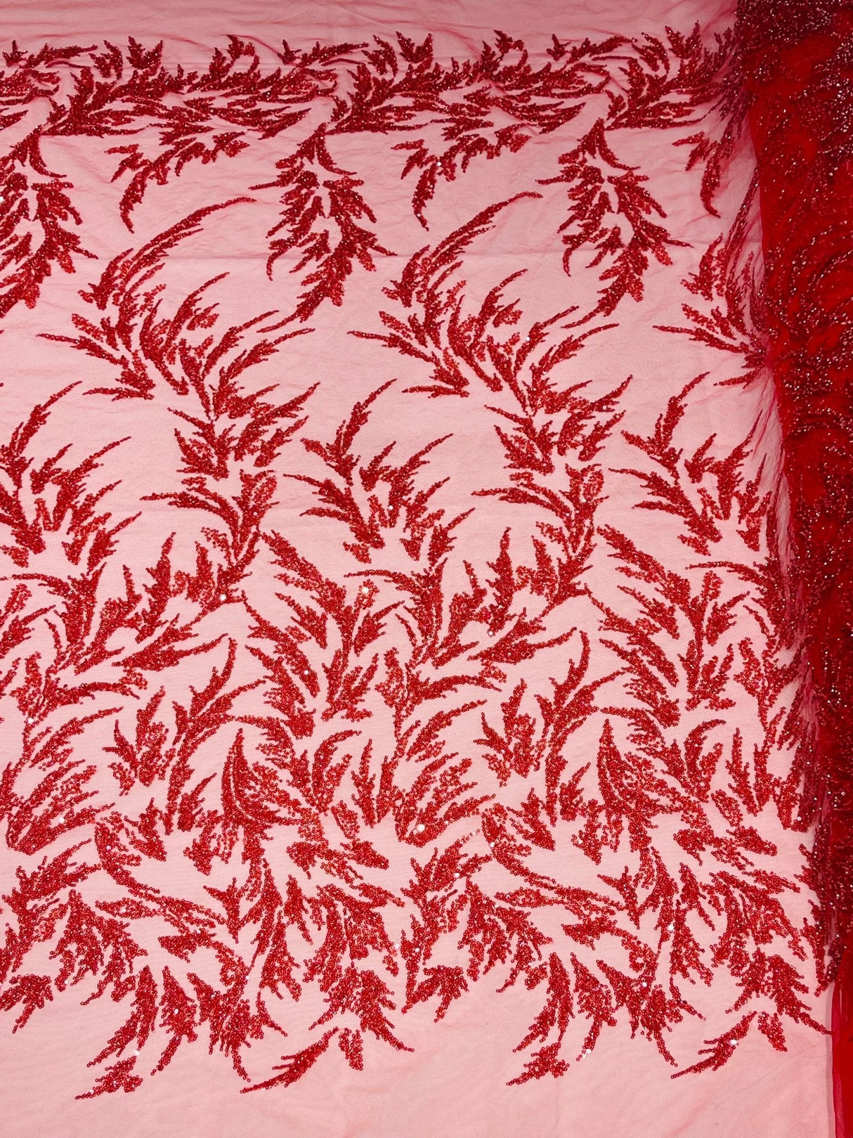 Fashion Beaded Vine Lace Polyester Fabric - Beaded Vine Pattern, 54" Width (1 Yard)