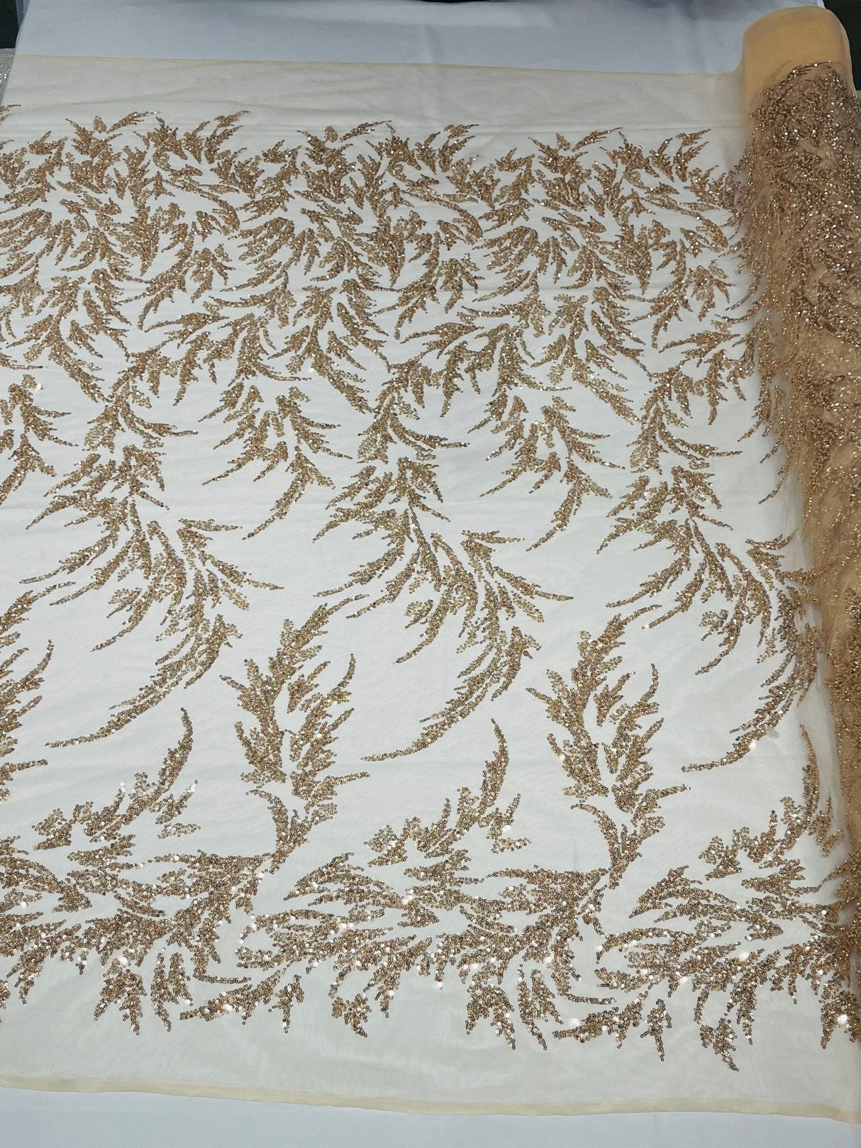 Fashion Beaded Vine Lace Polyester Fabric - Beaded Vine Pattern, 54" Width (1 Yard)