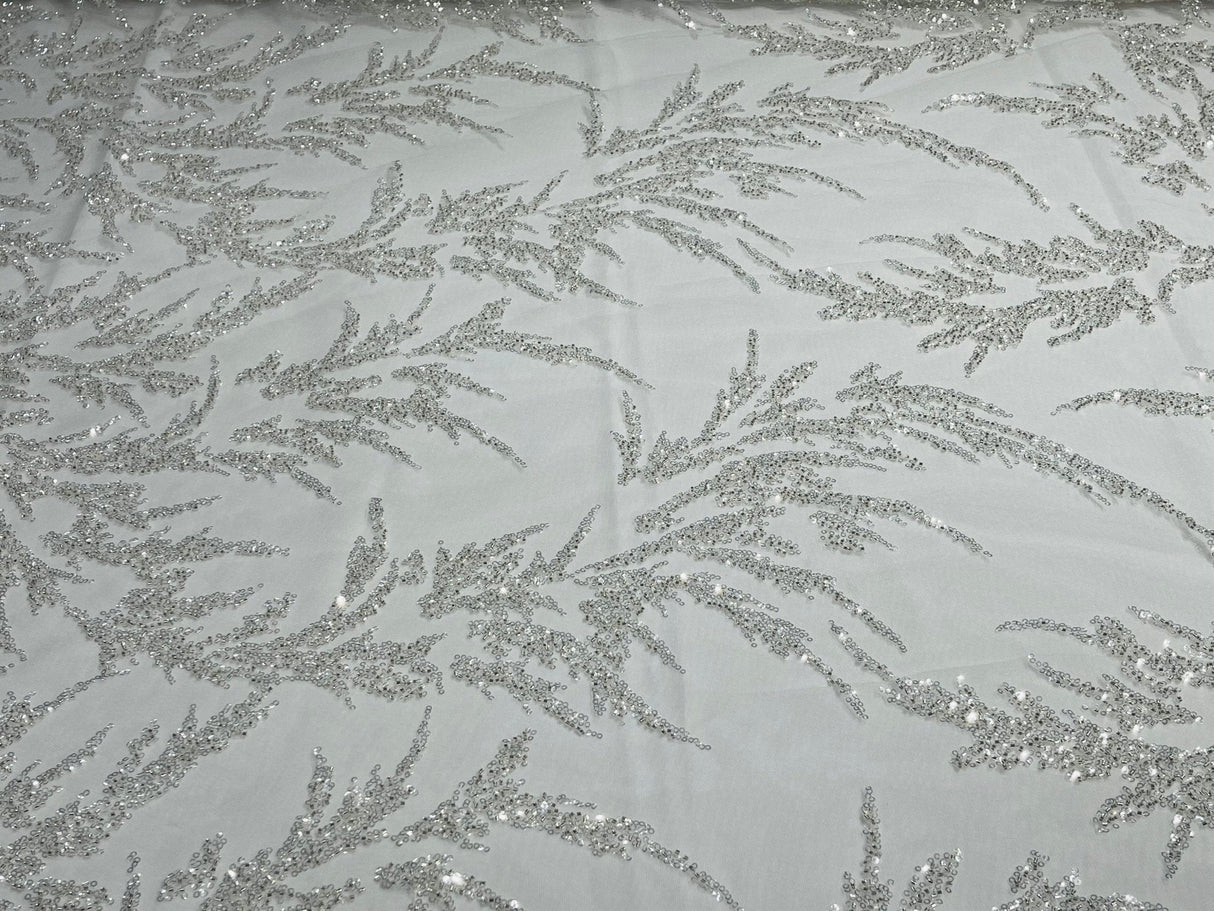 Fashion Beaded Vine Lace Polyester Fabric - Beaded Vine Pattern, 54" Width (1 Yard)