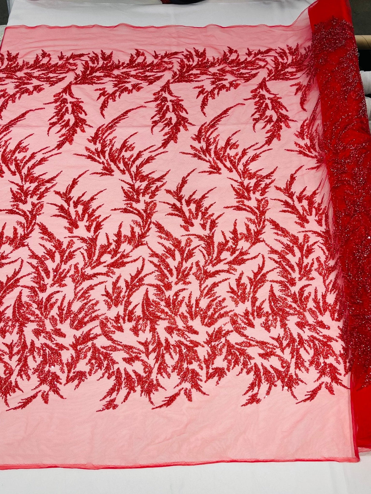 Fashion Beaded Vine Lace Polyester Fabric - Beaded Vine Pattern, 54" Width (1 Yard)
