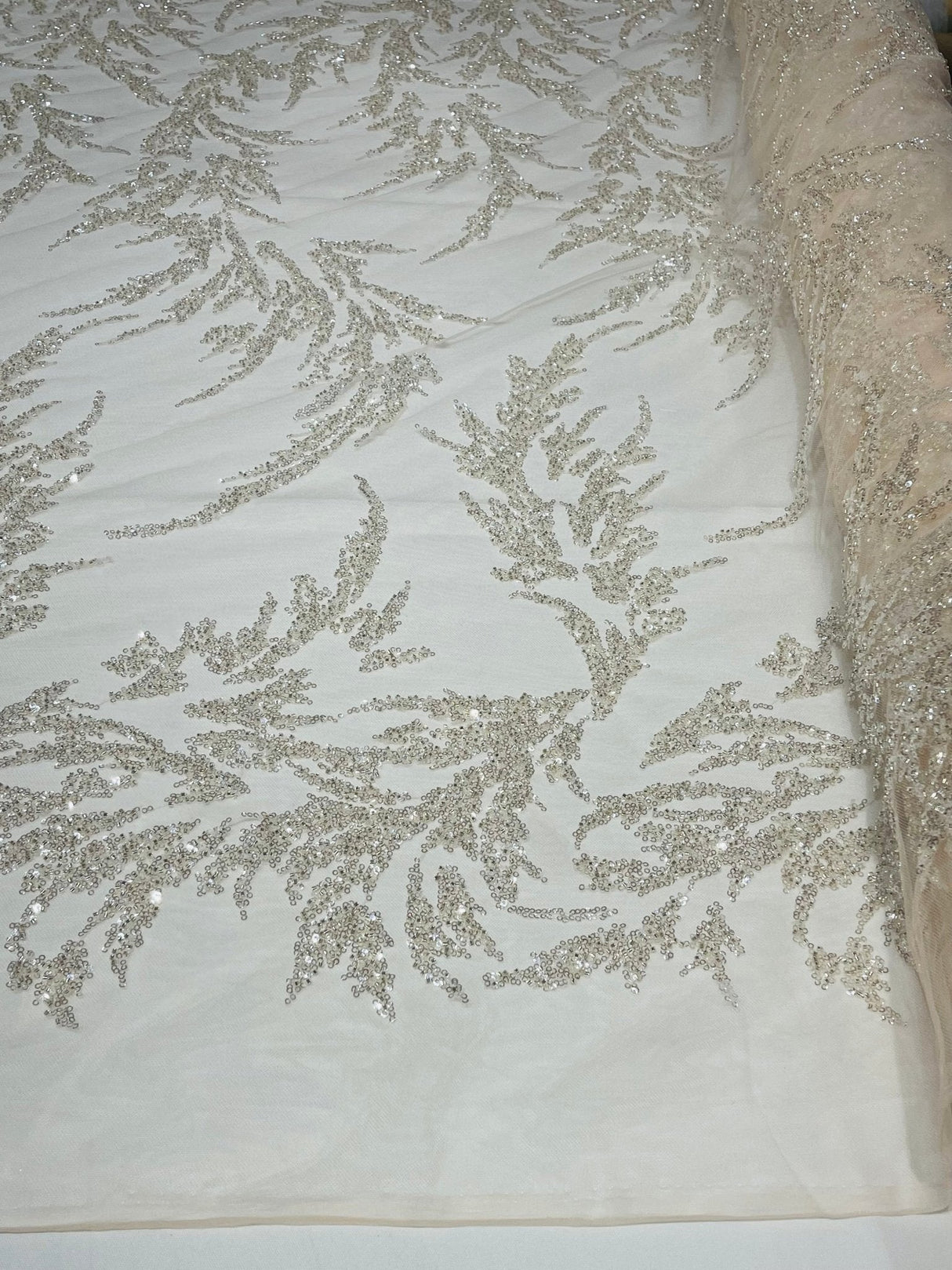 Fashion Beaded Vine Lace Polyester Fabric - Beaded Vine Pattern, 54" Width (1 Yard)