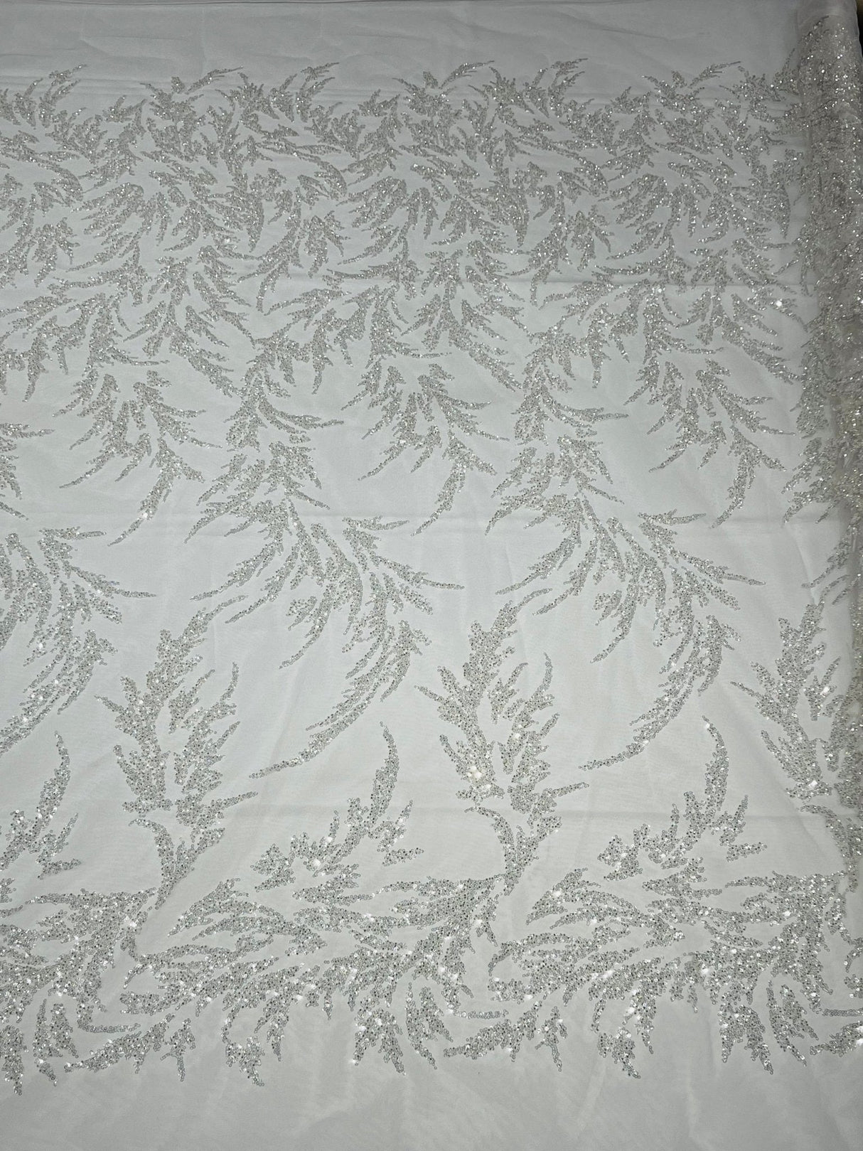 Fashion Beaded Vine Lace Polyester Fabric - Beaded Vine Pattern, 54" Width (1 Yard)