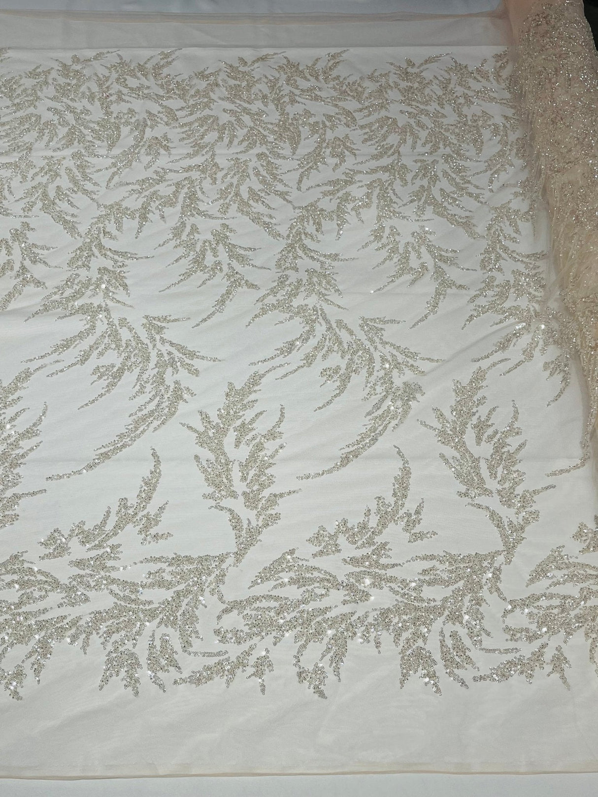 Fashion Beaded Vine Lace Polyester Fabric - Beaded Vine Pattern, 54" Width (1 Yard)