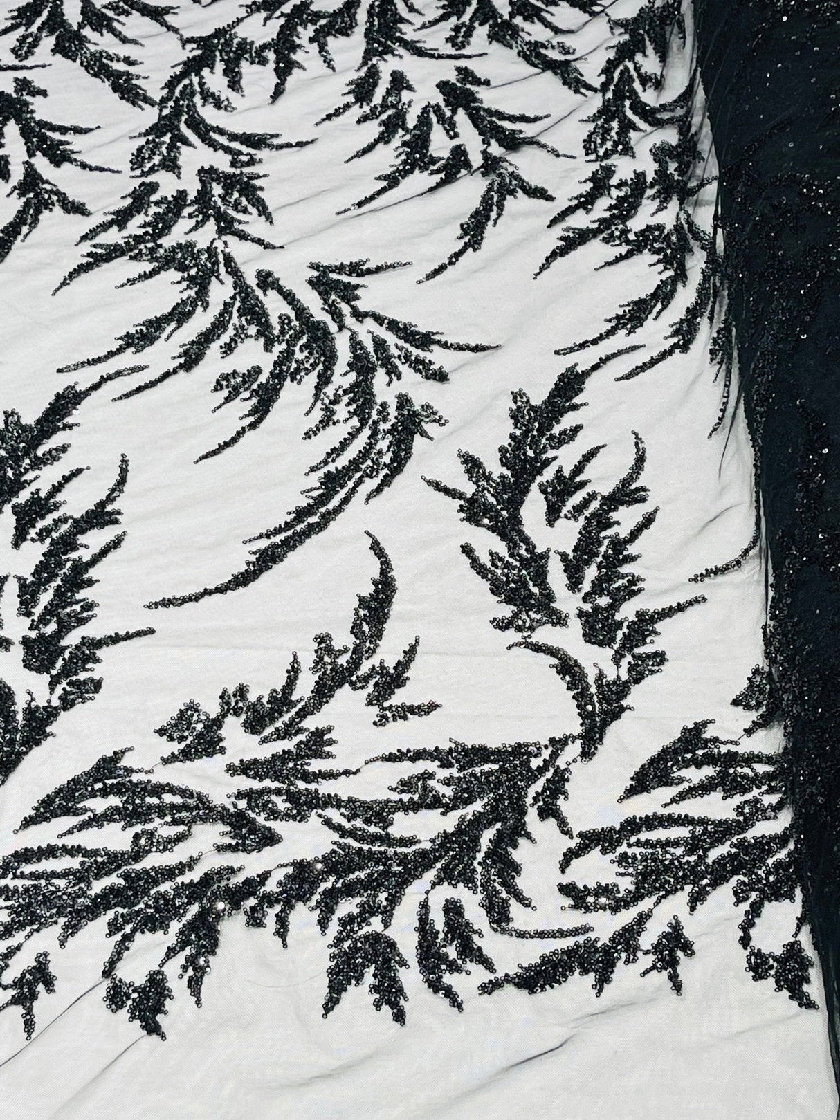 Fashion Beaded Vine Lace Polyester Fabric - Beaded Vine Pattern, 54" Width (1 Yard)