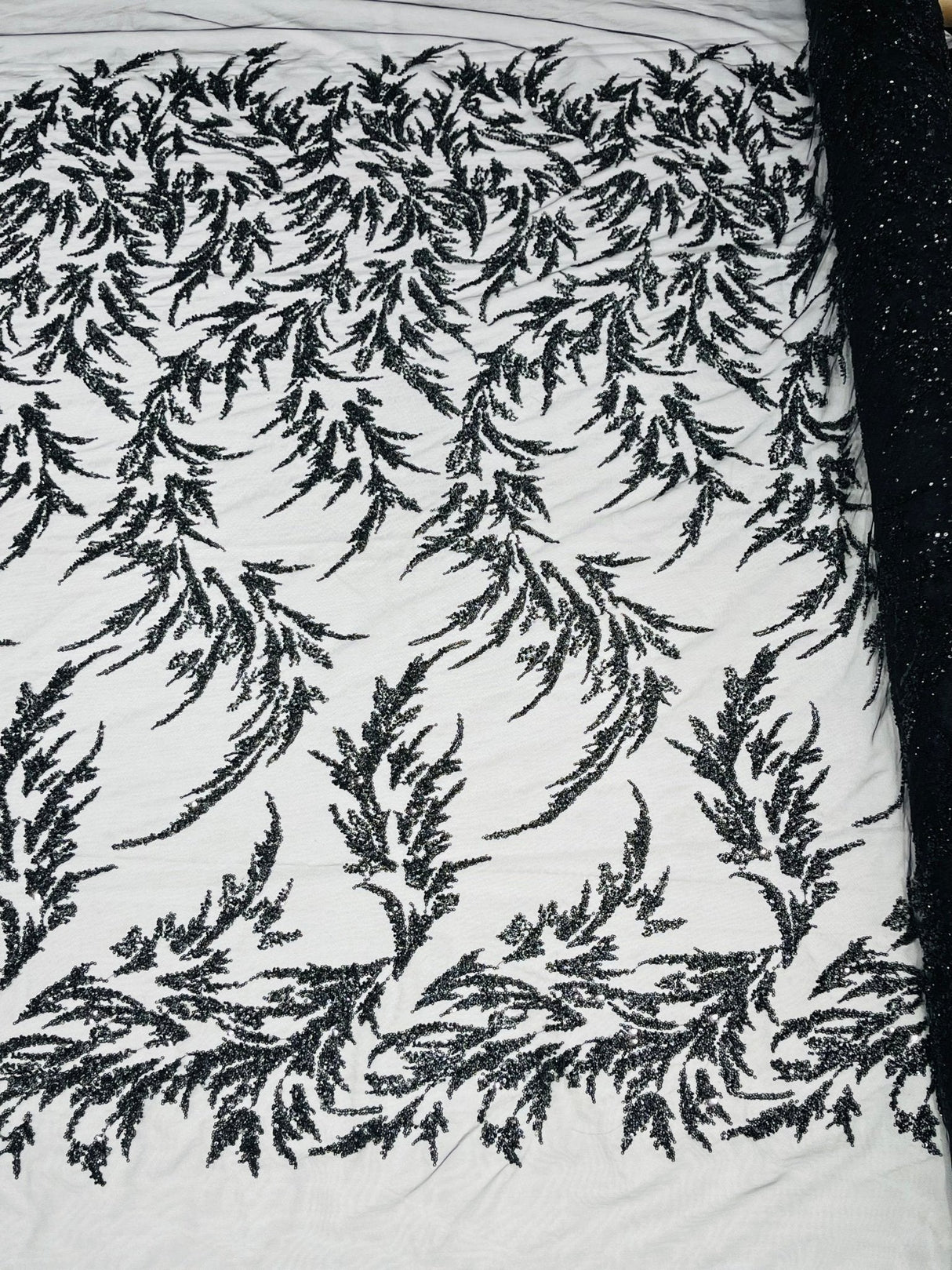 Fashion Beaded Vine Lace Polyester Fabric - Beaded Vine Pattern, 54" Width (1 Yard)