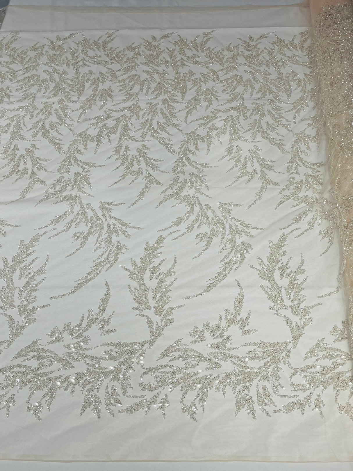 Fashion Beaded Vine Lace Polyester Fabric - Beaded Vine Pattern, 54" Width (1 Yard)