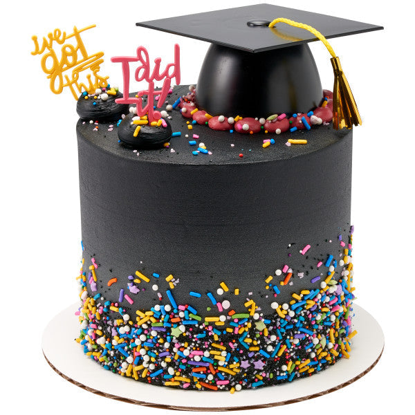 Graduation Large Black Grad Cap with Tassels Layon Cake - 12 per order