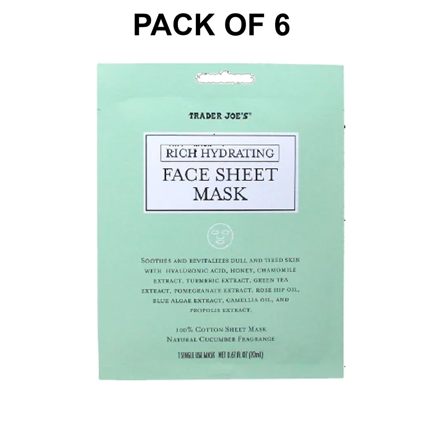 Trader Joe’s Rich Hydrating Face Sheet Mask Natural Cucumber Fragrance | 0.67 Fl Oz