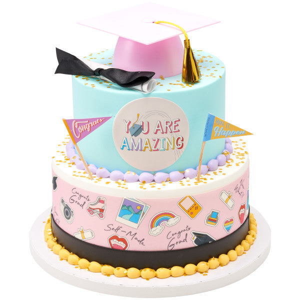Graduation Diploma with Black Ribbon Layon Cake - 24 toppers