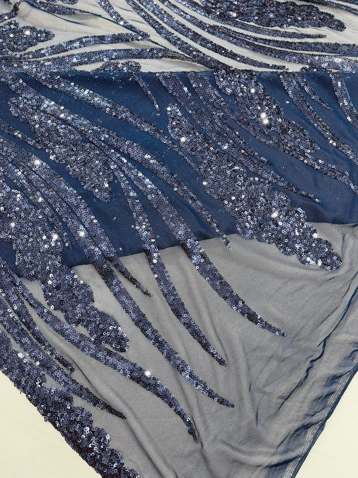 Feather Damask Shiny Sequin Design 4-Way Stretch Mesh Fabric - Damask Pattern, 54" Width (1 Yard)