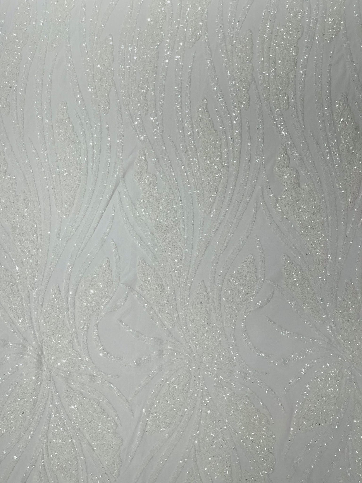Feather Damask Shiny Sequin Design 4-Way Stretch Mesh Fabric - Damask Pattern, 54" Width (1 Yard)