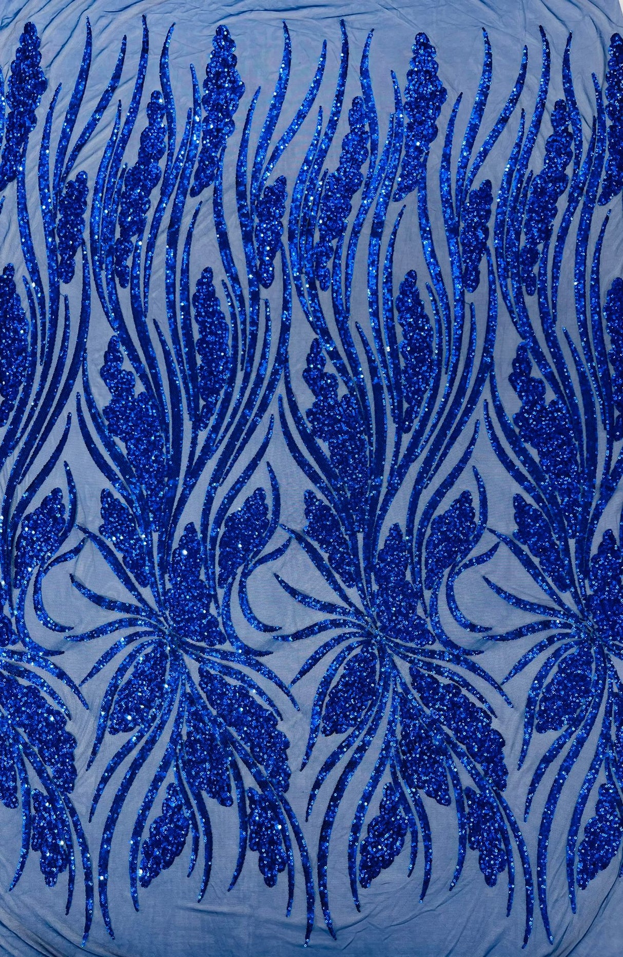 Feather Damask Shiny Sequin Design 4-Way Stretch Mesh Fabric - Damask Pattern, 54" Width (1 Yard)