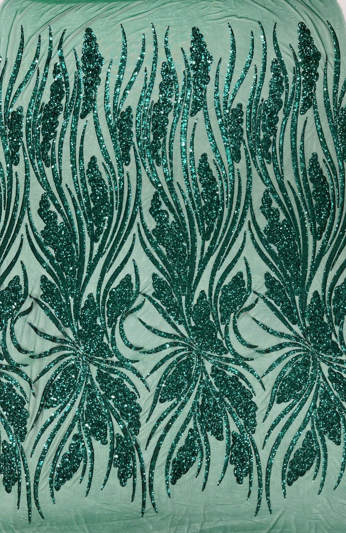 Feather Damask Shiny Sequin Design 4-Way Stretch Mesh Fabric - Damask Pattern, 54" Width (1 Yard)