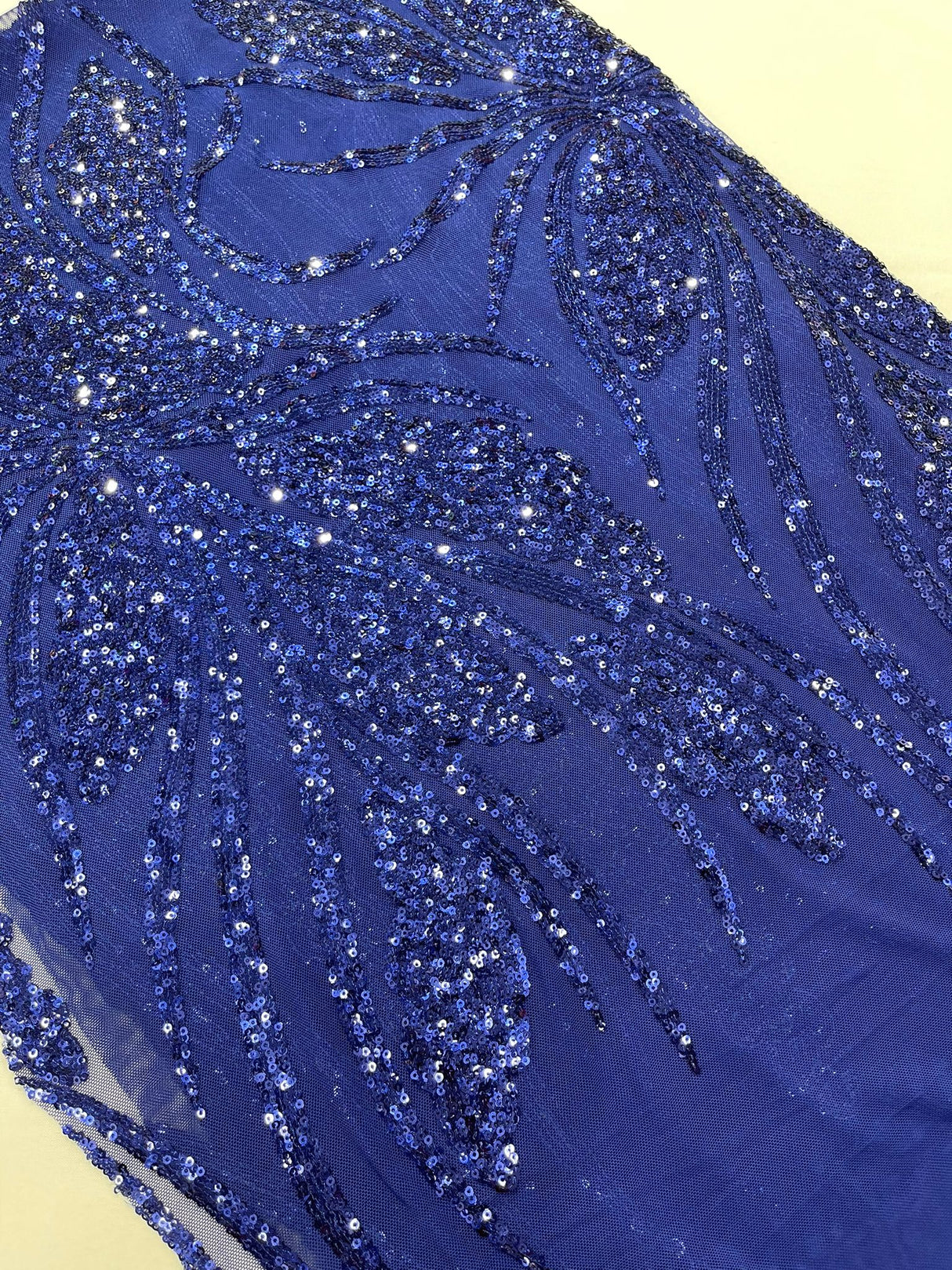 Feather Damask Shiny Sequin Design 4-Way Stretch Mesh Fabric - Damask Pattern, 54" Width (1 Yard)