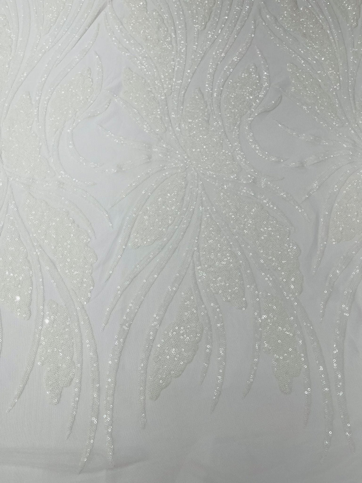 Feather Damask Shiny Sequin Design 4-Way Stretch Mesh Fabric - Damask Pattern, 54" Width (1 Yard)