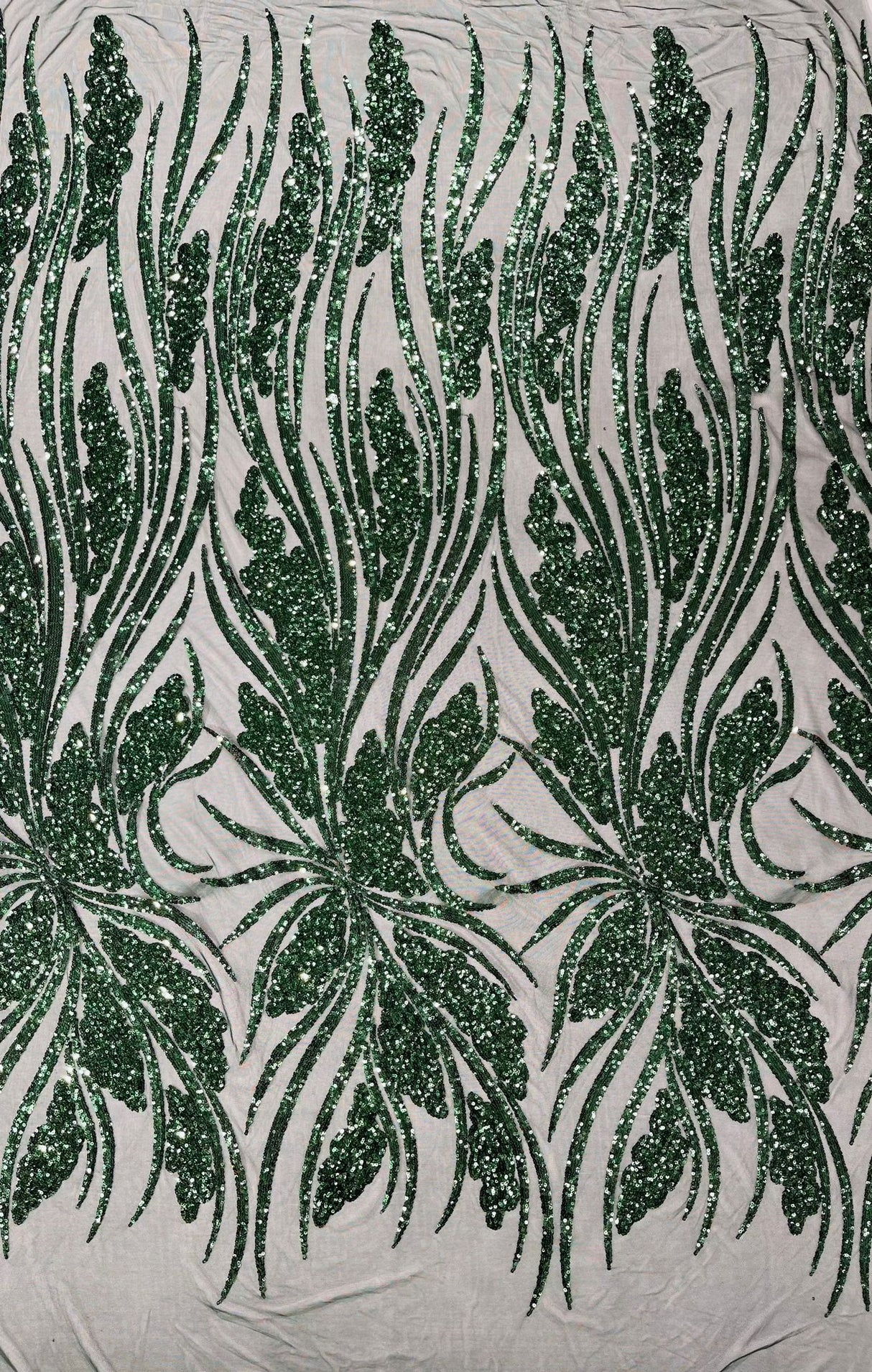 Feather Damask Shiny Sequin Design 4-Way Stretch Mesh Fabric - Damask Pattern, 54" Width (1 Yard)