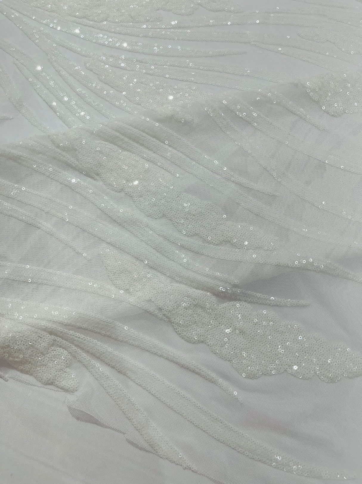 Feather Damask Shiny Sequin Design 4-Way Stretch Mesh Fabric - Damask Pattern, 54" Width (1 Yard)
