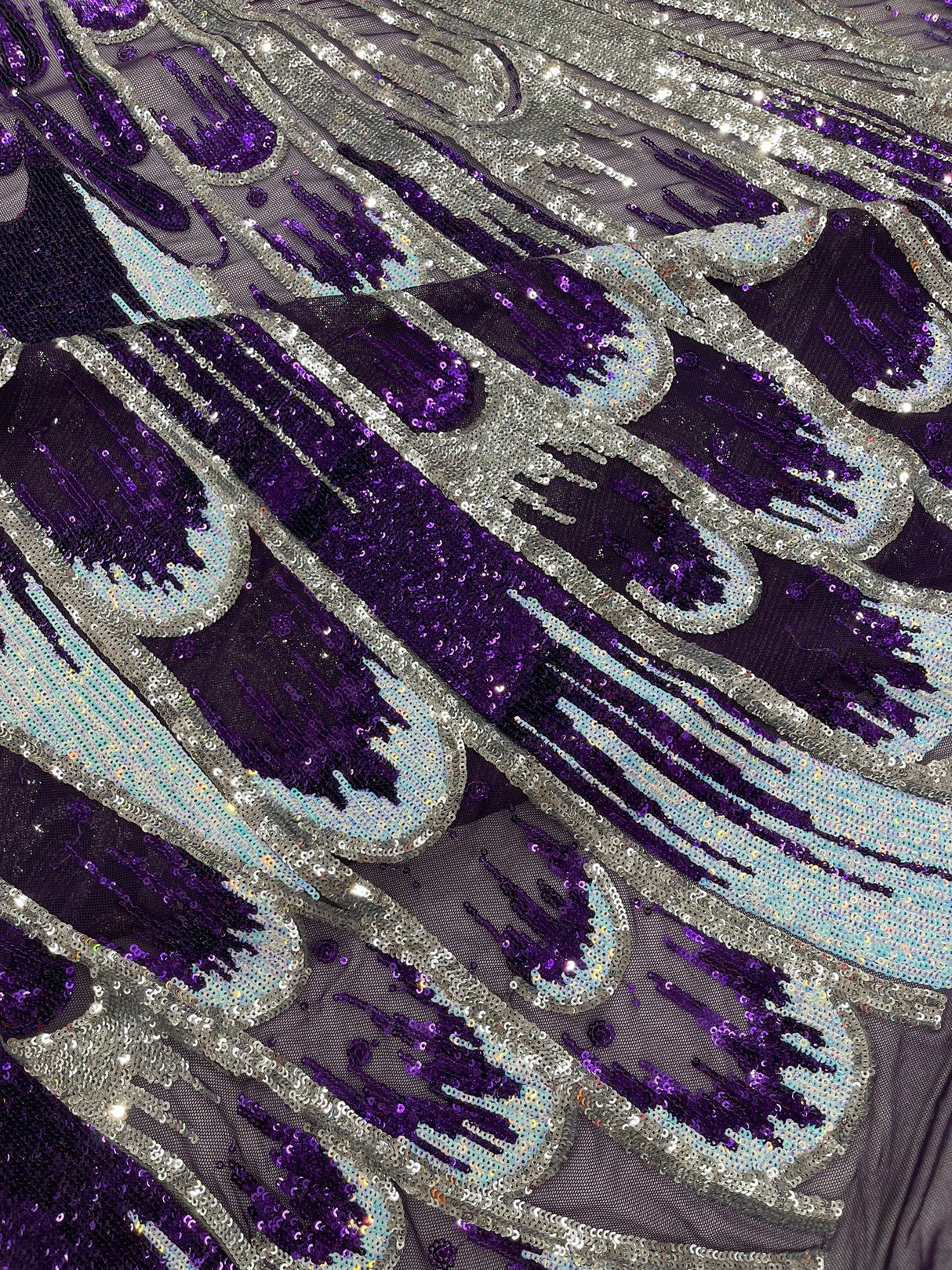 Feather Wing Sequin Fabric - Iridescent Feather Damask, 54" Width (1 Yard)