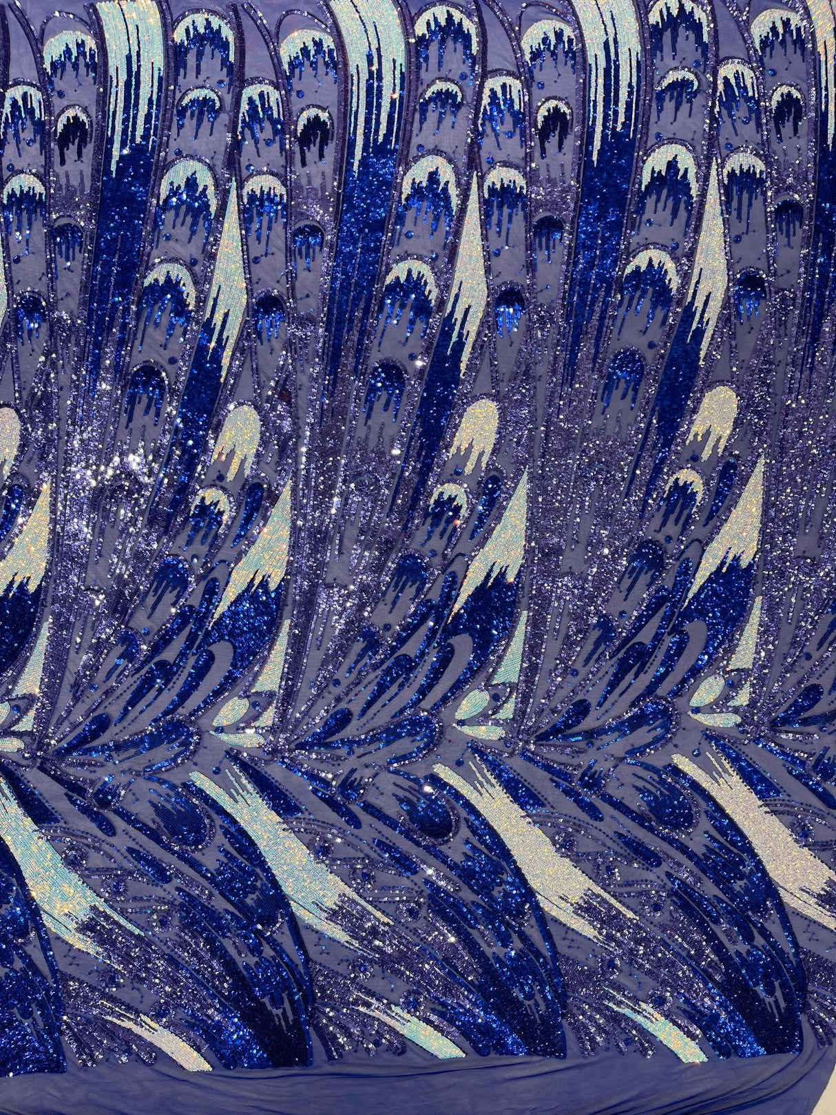 Feather Wing Sequin Fabric - Iridescent Feather Damask, 54" Width (1 Yard)