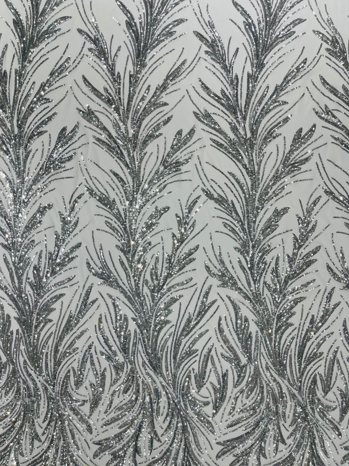 Feather Wing Shiny Sequin Mesh Fabric - Feather Wing Sequin Design, 54" Width (1 Yard)