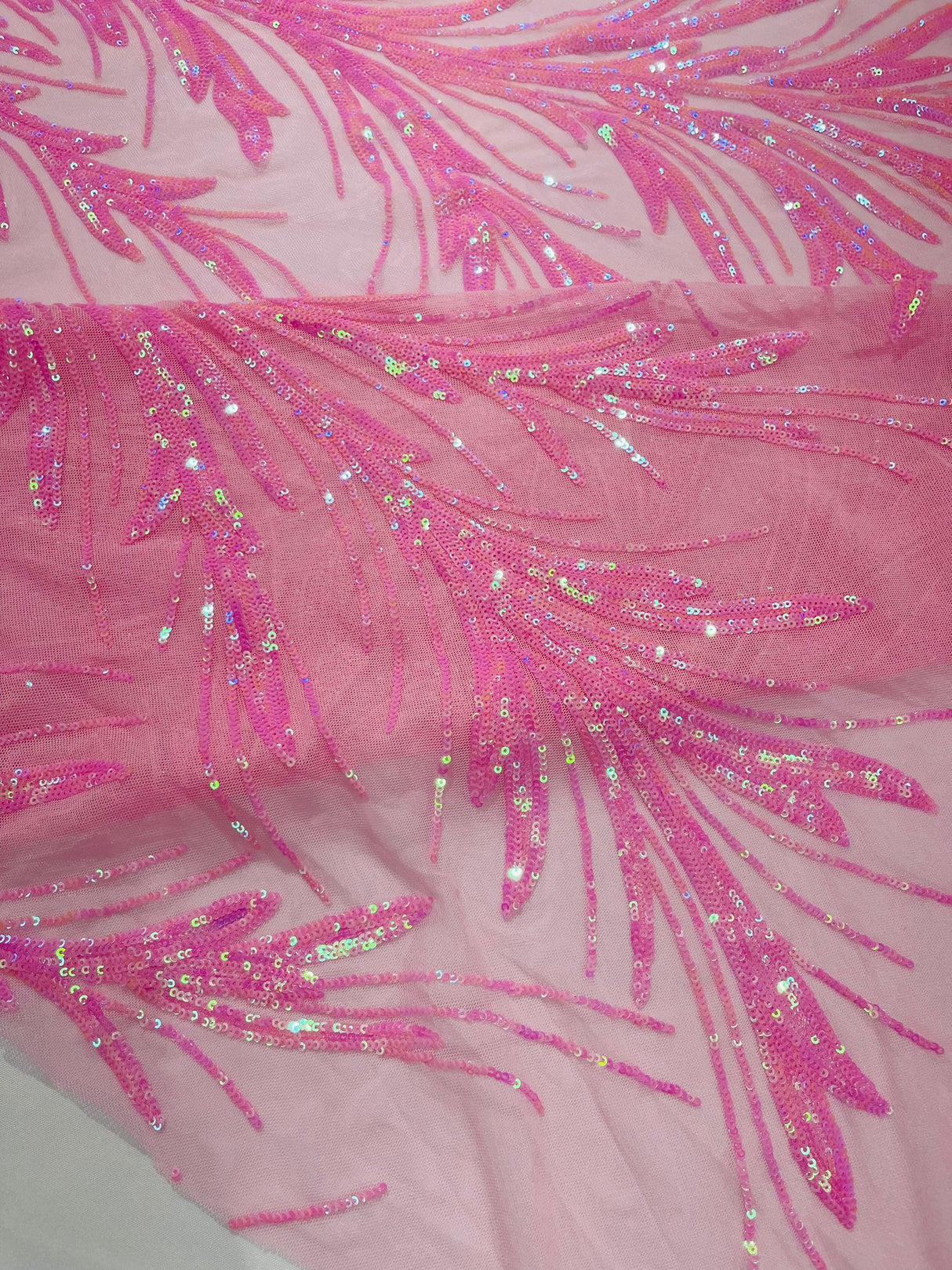 Feather Wing Shiny Sequin Mesh Fabric - Feather Wing Sequin Design, 54" Width (1 Yard)