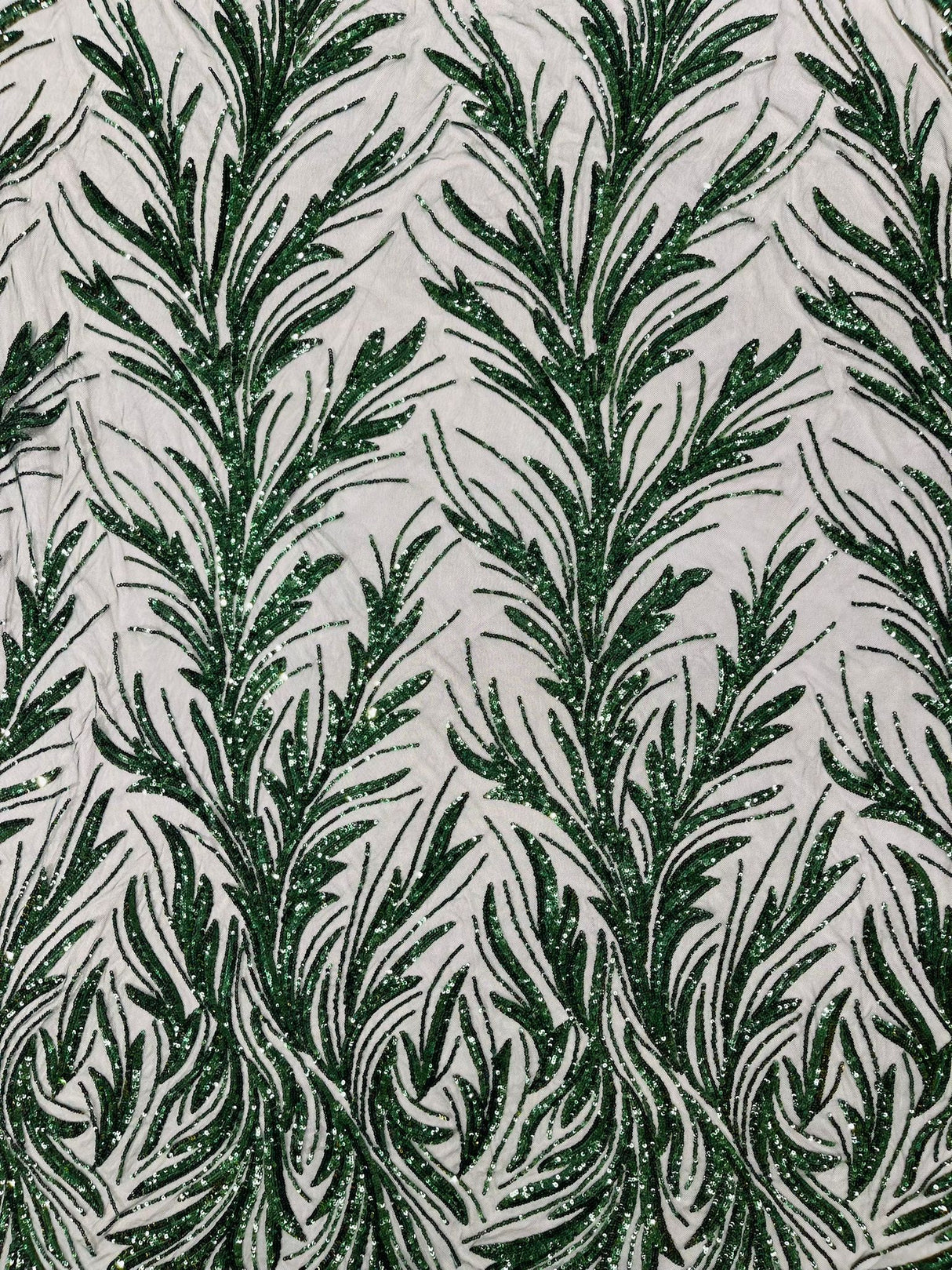 Feather Wing Shiny Sequin Mesh Fabric - Feather Wing Sequin Design, 54" Width (1 Yard)