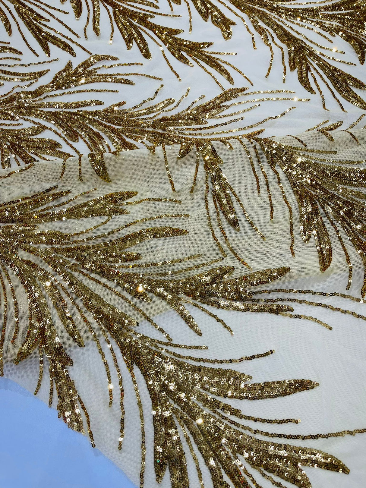 Feather Wing Shiny Sequin Mesh Fabric - Feather Wing Sequin Design, 54" Width (1 Yard)