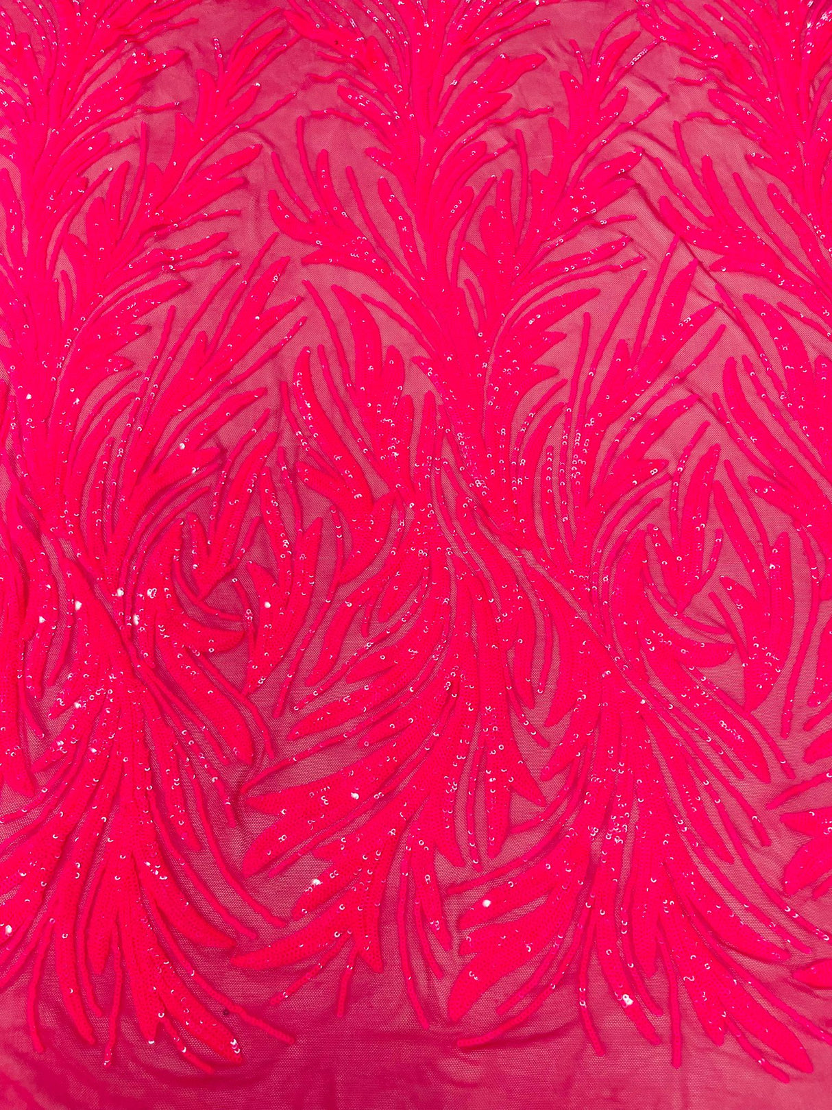 Feather Wing Shiny Sequin Mesh Fabric - Feather Wing Sequin Design, 54" Width (1 Yard)