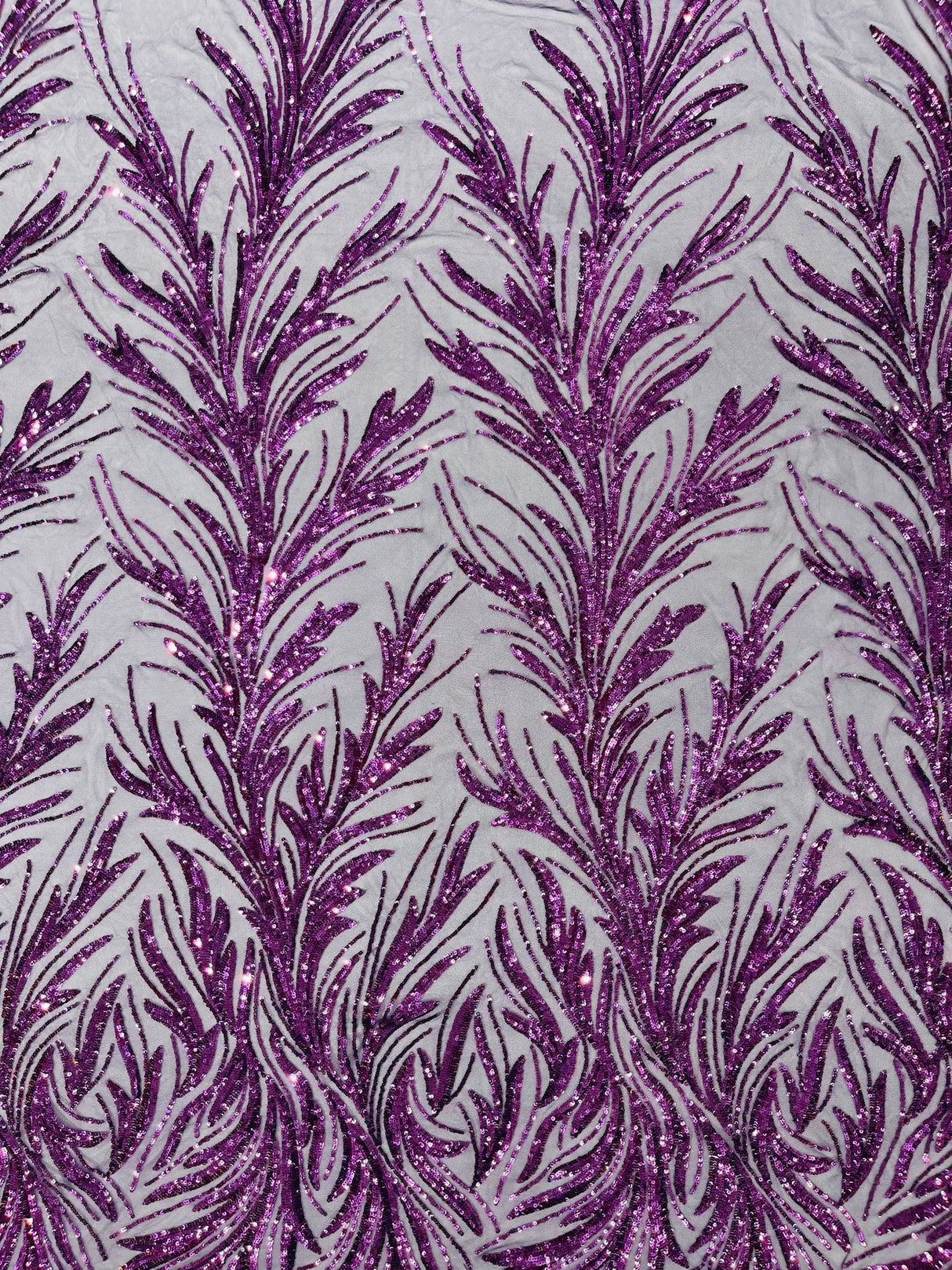 Feather Wing Shiny Sequin Mesh Fabric - Feather Wing Sequin Design, 54" Width (1 Yard)