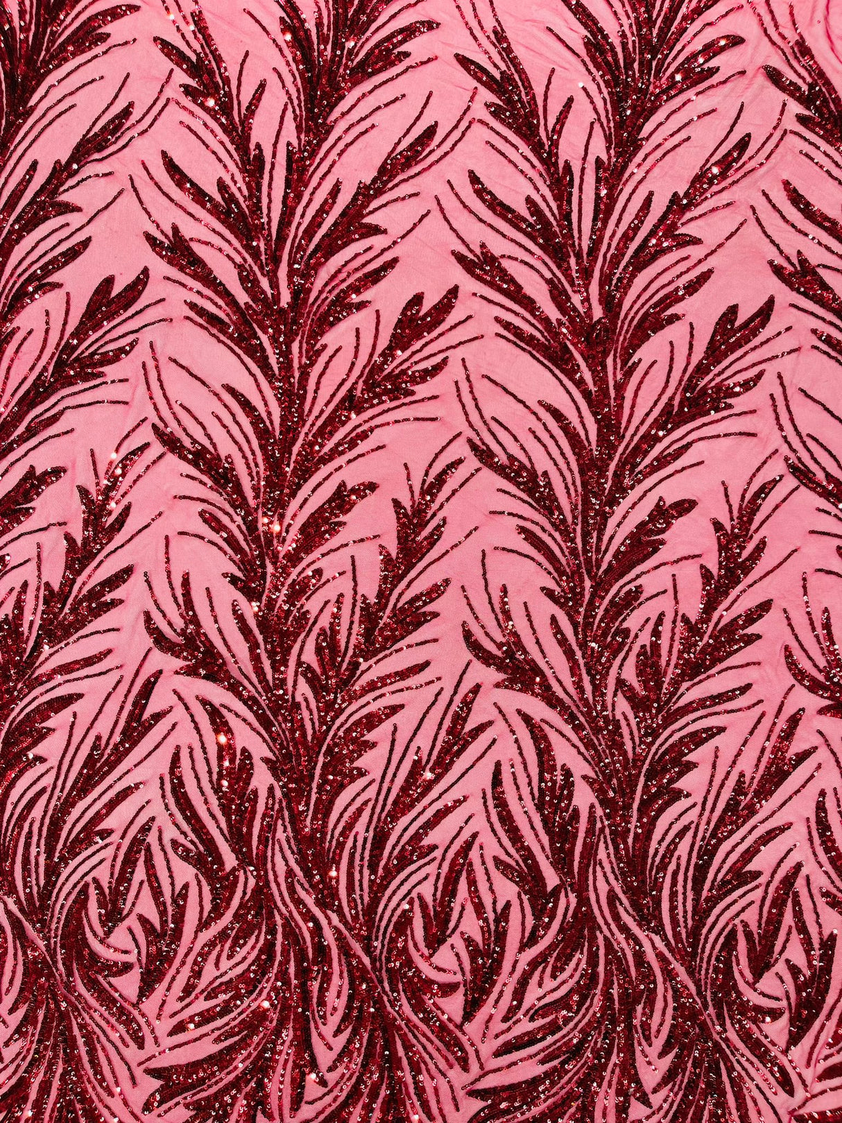 Feather Wing Shiny Sequin Mesh Fabric - Feather Wing Sequin Design, 54" Width (1 Yard)