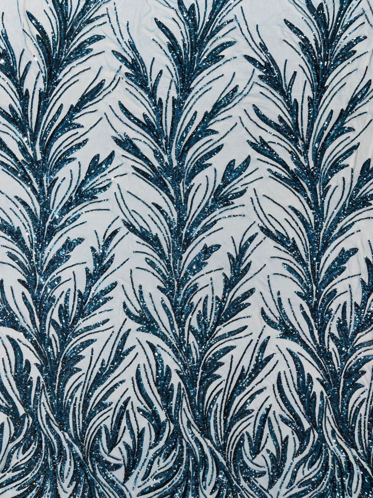 Feather Wing Shiny Sequin Mesh Fabric - Feather Wing Sequin Design, 54" Width (1 Yard)