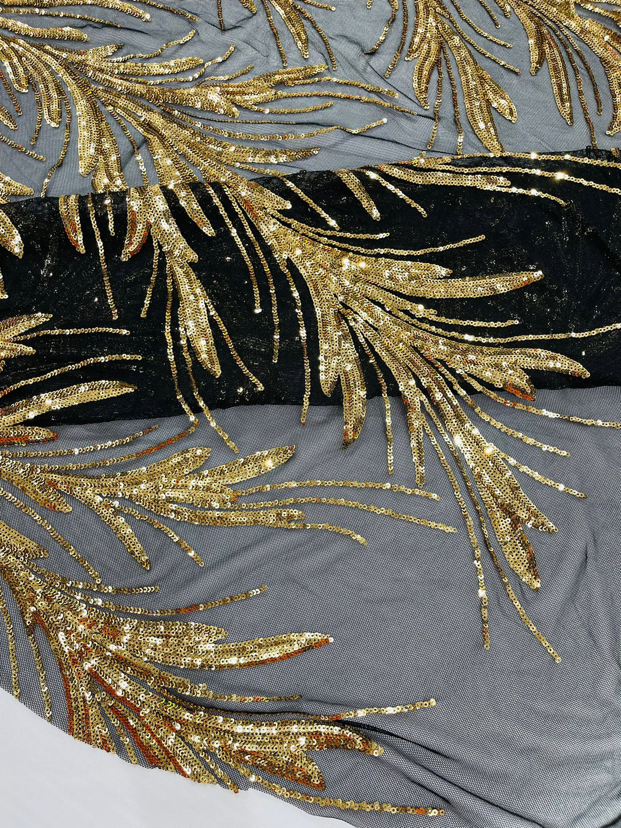 Feather Wing Shiny Sequin Mesh Fabric - Feather Wing Sequin Design, 54" Width (1 Yard)