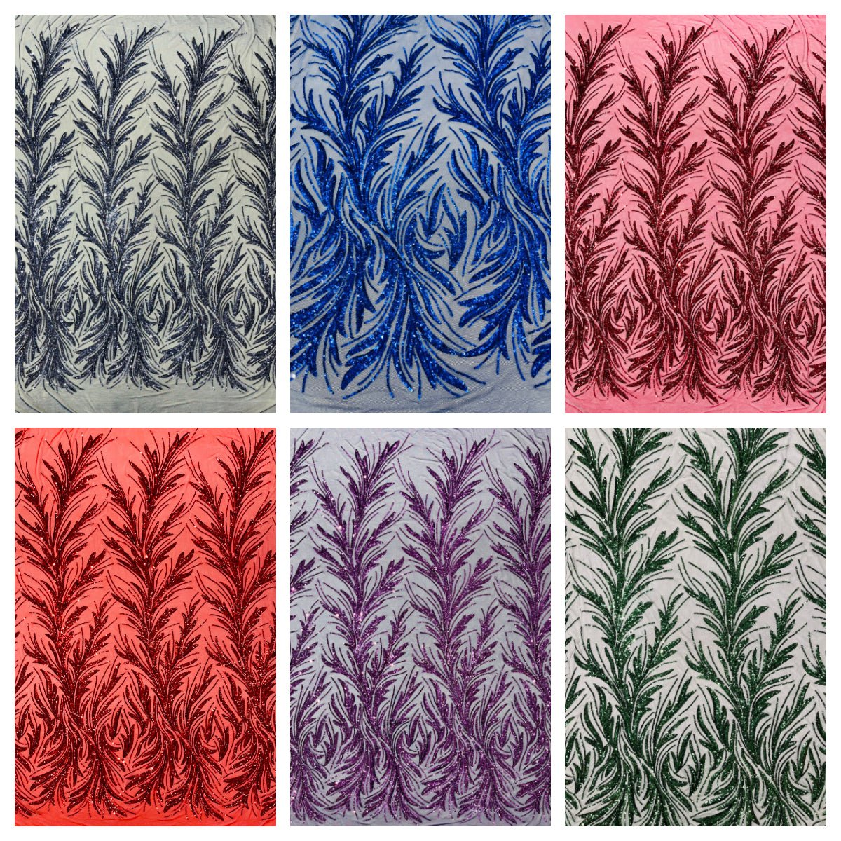 Feather Wing Shiny Sequin Mesh Fabric - Feather Wing Sequin Design, 54" Width (1 Yard)